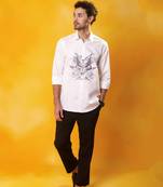 White printed cotton men shirt