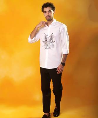 White printed cotton men shirt 2