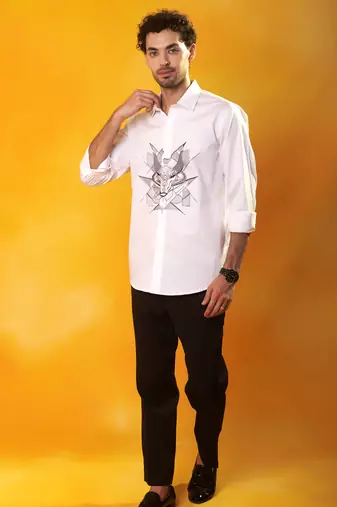 White printed cotton men shirt