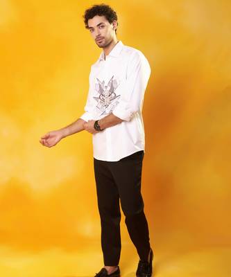 White printed cotton men shirt 3