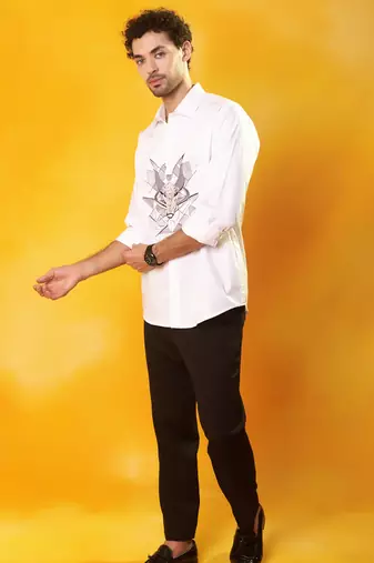 White printed cotton men shirt