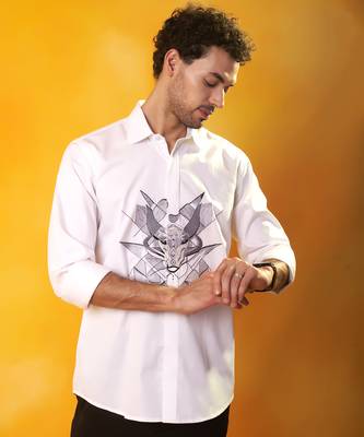 White printed cotton men shirt 4