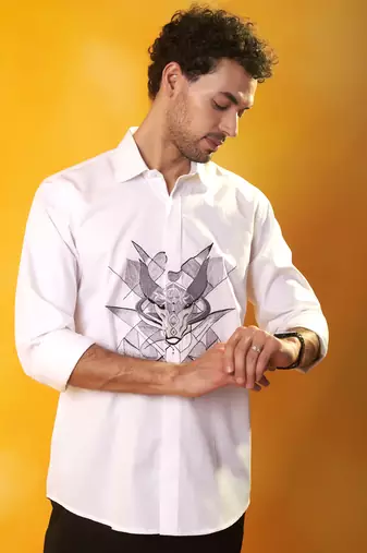 White printed cotton men shirt