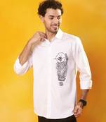 White cotton abstract printed men shirt