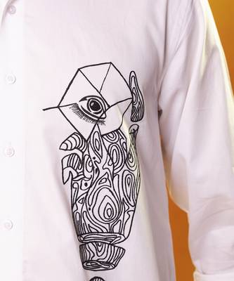 White cotton abstract printed men shirt 2