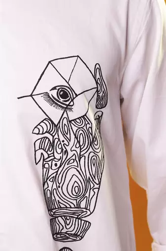 White cotton abstract printed men shirt