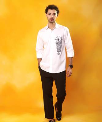 White cotton abstract printed men shirt 3