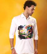White abstract printed cotton  men shirt