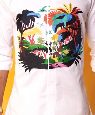 White abstract printed cotton  men shirt 3
