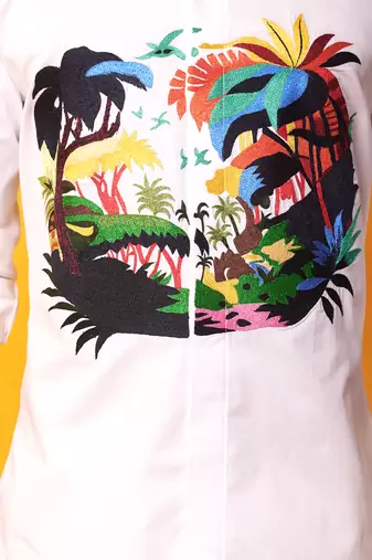 White abstract printed cotton  men shirt