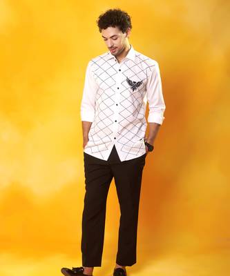 White bird printed cotton men shirt 1