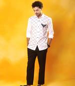 White bird printed cotton men shirt