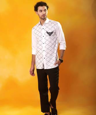 White bird printed cotton men shirt 2