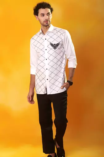 White bird printed cotton men shirt