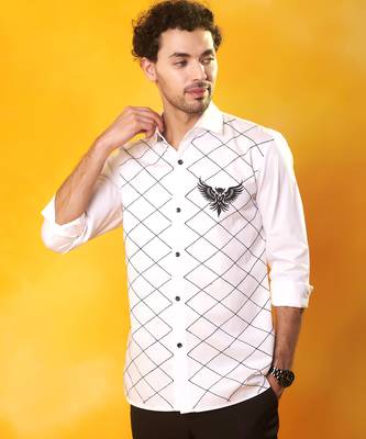 White bird printed cotton men shirt 3