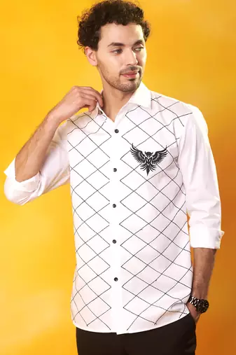 White bird printed cotton men shirt