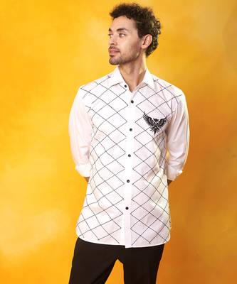 White bird printed cotton men shirt 4
