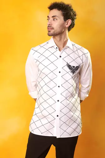 White bird printed cotton men shirt