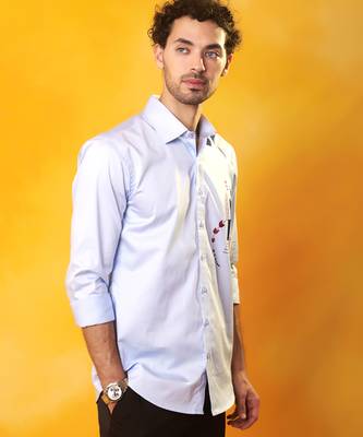 Light  blue cotton plain men shirt 3