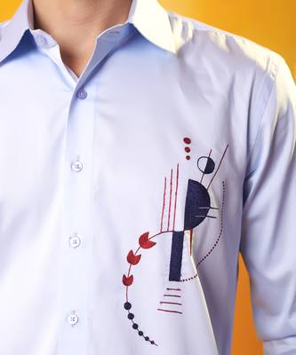 Light  blue cotton plain men shirt 4