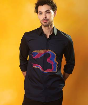 Navy blue cotton printed men shirt 1