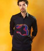 Navy blue cotton printed men shirt