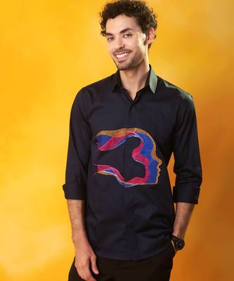 Navy blue cotton printed men shirt 2