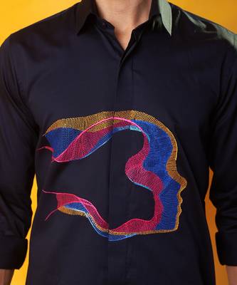 Navy blue cotton printed men shirt 5