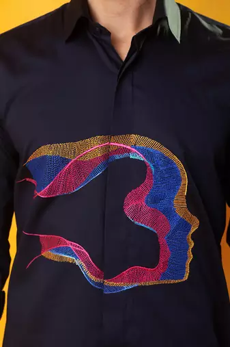 Navy blue cotton printed men shirt