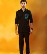 Black cotton plain men shirt with skull print