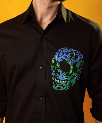 Black cotton plain men shirt with skull print 4