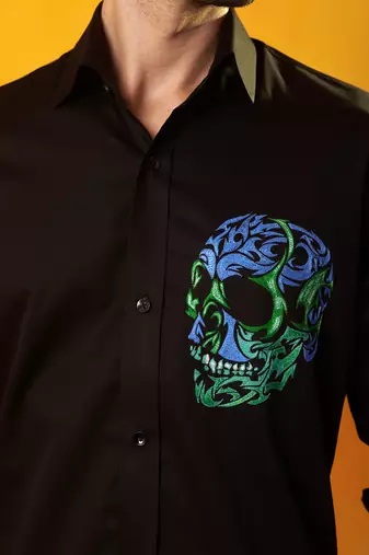 Black cotton plain men shirt with skull print