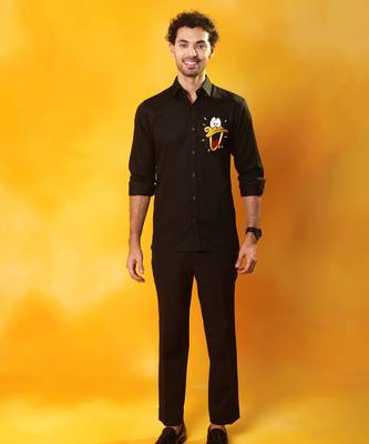 Black cotton plain men shirt with duck embroidery 1