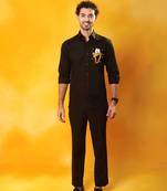 Black cotton plain men shirt with duck embroidery