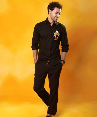 Black cotton plain men shirt with duck embroidery 2