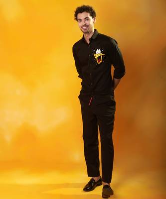 Black cotton plain men shirt with duck embroidery 3