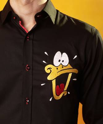 Black cotton plain men shirt with duck embroidery 5