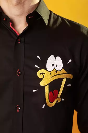 Black cotton plain men shirt with duck embroidery