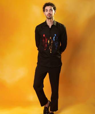Black cotton printed men shirt 1