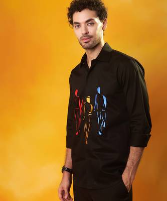 Black cotton printed men shirt 3