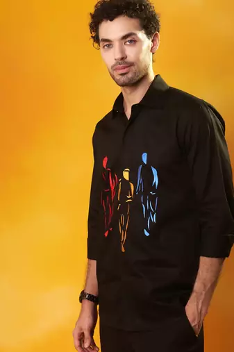 Black cotton printed men shirt