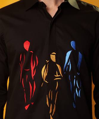 Black cotton printed men shirt 4