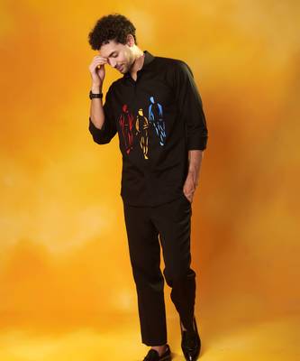Black cotton printed men shirt 5