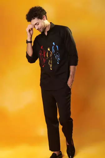 Black cotton printed men shirt