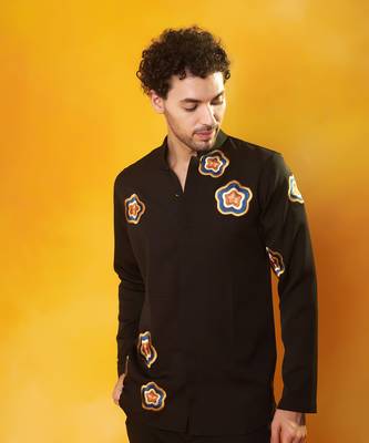 Black crepe printed men shirt & pant 1