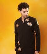 Black crepe printed men shirt & pant