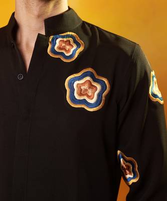 Black crepe printed men shirt & pant 2