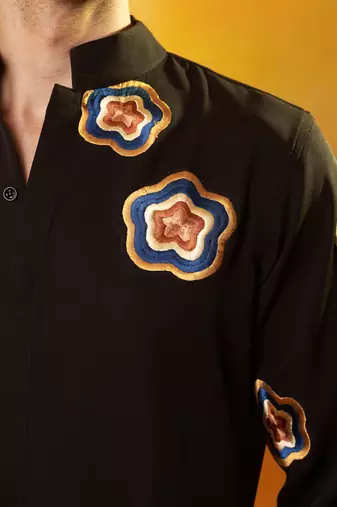 Black crepe printed men shirt & pant