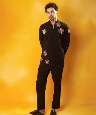 Black crepe printed men shirt & pant 3