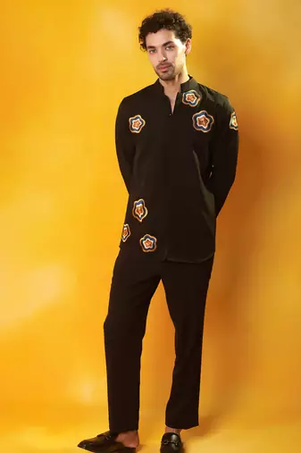 Black crepe printed men shirt & pant